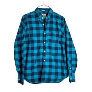 Hollister Navy Bright Blue Plaid Flannel Epic Flex Button Down‎ Shirt Size SMALL